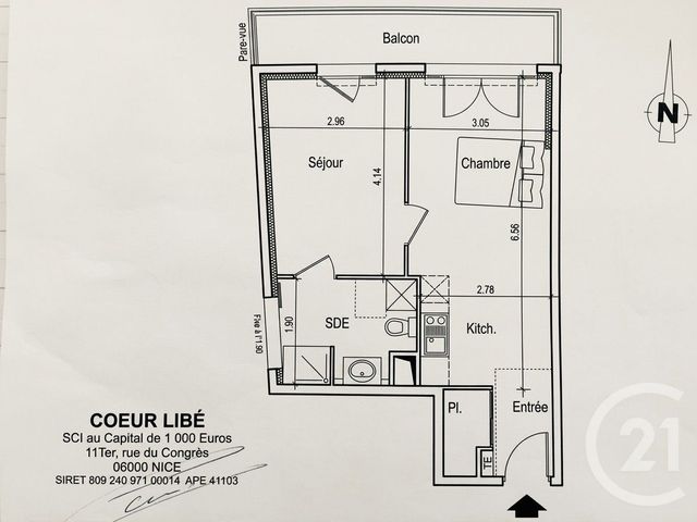 Appartement F2 à vendre - 2 pièces - 40.69 m2 - NICE - 06 - PROVENCE-ALPES-COTE-D-AZUR - Century 21 Gilles Bossé Immobilier