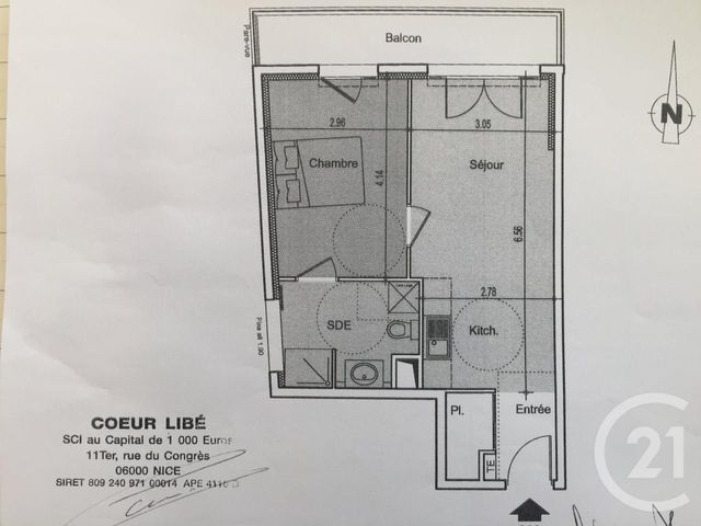 Appartement F2 à vendre - 2 pièces - 40.69 m2 - NICE - 06 - PROVENCE-ALPES-COTE-D-AZUR - Century 21 Gilles Bossé Immobilier